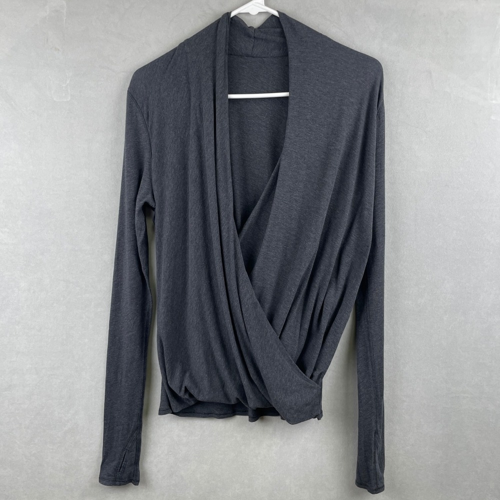 Lululemon Radiant L/S Top Heather Grey Wrap Front Pima Cotton Lycra Thumbhole 6